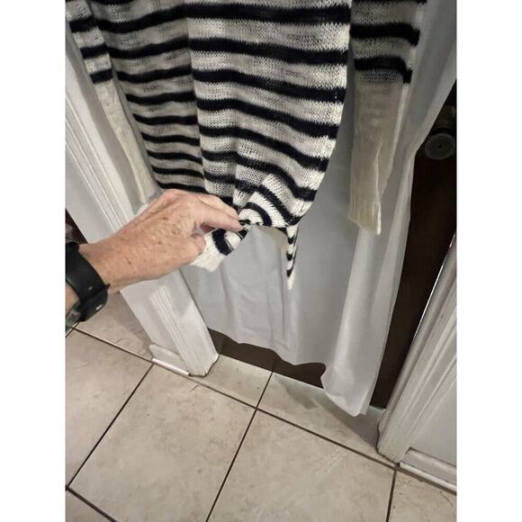 J Crew Open Knit Blue White Striped Wool Mohair Blend Sweater Tunic Sz M - Picture 3 of 6